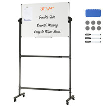 VEVOR Rolling Magnetic Whiteboard Double-sided Mobile Whiteboard 36 x 24 inch - £126.69 GBP