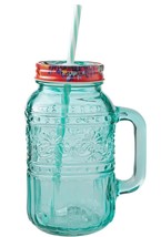 Pioneer Woman ~ Cassie ~ 32 oz Teal Glass Mason Jar ~ Drinking Glass ~ Lid/Straw - £24.29 GBP