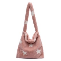 Fashion Women Star Print Shoulder Bags Female Winter Plush Underarm Bags Faux Fu - £15.55 GBP