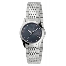 Gucci Women&#39;s YA126505 Timeless Black Mother-of-Pearl Dial Watch - £495.39 GBP