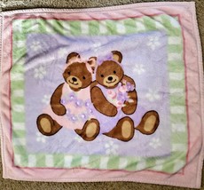 Kidsline Baby Girl Luxe Plush Thick Throw Blanket Pink Purple Teddy Bear Flower - $34.64