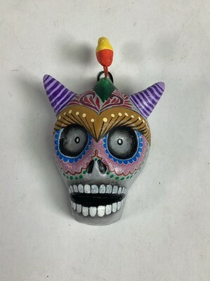 Day Of The Dead Sugar Skull With Horns Figurine - Montesinos Mexico - $14.84