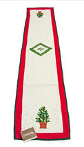 Festive Topiary Quilted Table Runner 14x68 inches with Embroidered Holly Bush - $16.82
