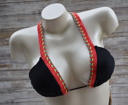Luli Fama Atrevida Black Crochet Triangle Cross Back Bikini Top (M) Nwt - £43.96 GBP