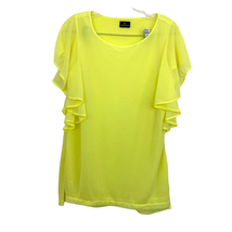 Worthington Women&#39;s Bright Yellow Sheer Top Sz Small Ruffle Sleeves - £12.05 GBP