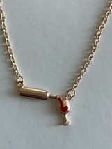 Love Wine Bottle &amp; Glass Pendant Necklace in Rose Golden - £14.69 GBP