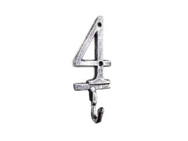 [Pack Of 2] Rustic Silver Cast Iron Number 4 Wall Hook 6&quot;&quot; - £31.07 GBP