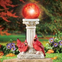 Solar Gazing Ball Column Cardinals Statue Outdoor Lighting Garden Yard Art Decor - £27.77 GBP
