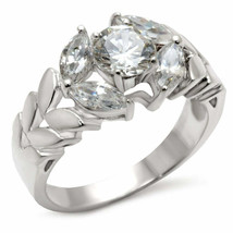 Marquis &amp; Round Cut Clear CZ April Birthstone Ring .925 Sterling Silver - £20.29 GBP