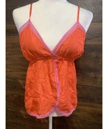 Victoria Secret Camisole Small PINK Silk Orange Pink Lace Vintage Rare B... - $75.68 CAD