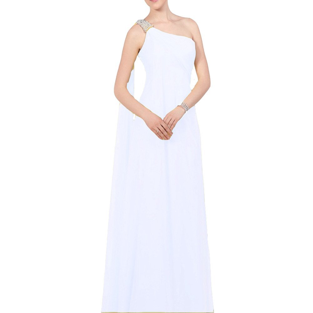 Kivary Women's Beaded One Shoulder Watteau A Line Chiffon Simple Prom Evening Dr