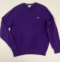 Lacoste Men&#39;s 4 V-Neck Sweater Purple Cotton Pullover - £21.52 GBP