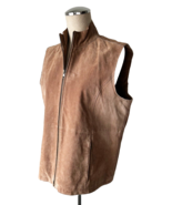 Ruffhewn Tan Suede Leather Zip-Front Vest Stand Up Collar Zip Pockets-Wo... - $903.42 MXN