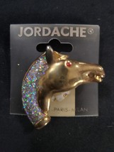 Horse Head Brooch with textured Glitter Mane and Red Eye, Unique and Vin... - $30.70 CAD