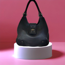 Banana Republic Black Pebble Leather Shoulder Bag Hobo Purse Chrome Hard... - $65.44