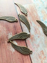 Angel Wing Charms Antique Bronze Tone 2 Sided Findings 30mm 6pcs - £4.26 GBP