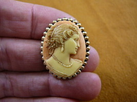 (CS6-19) WOMAN Hair up orange + ivory CAMEO oval Pin brooch PENDANT necklace - £23.15 GBP