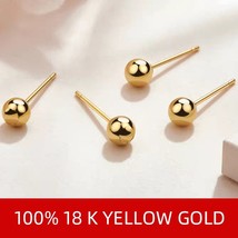 Real Gold Jewelry Bead Ball Studs Earrings Pure AU750  Fine Jewelry For Women Ch - £30.87 GBP