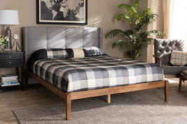 Nura Gray Fabric Ash Walnut Brown Full Size Platform Bed - $3,960.85 MXN