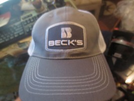 Beck&#39;s Seeds Baseball Cap Gray Adjustable Mesh Farmer Heavy Stitch Hat S... - £6.78 GBP