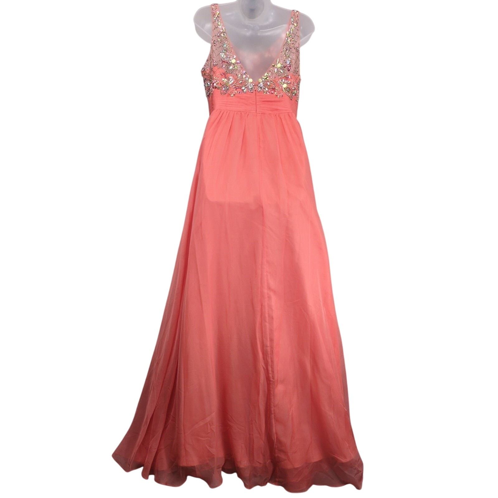 Vtg May Queen Sz 10 Rhinestone Beaded Sleeveless Sheer Maxi Dress HoCo Prom Glam Item image 4