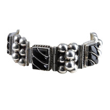 7&quot; Vintage Chunky modernist Mexican Silver Onyx bracelet - $98.75