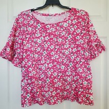 Kim Rogers Top Womens 2x Pink Floral Ruffle Bell Short Sleeves tee T-shirt - £8.78 GBP