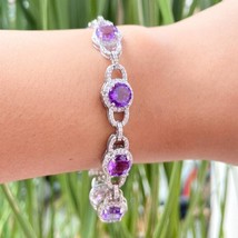 7.89Ct Round Simulated Amethyst Women&#39;s Tennis Bracelet Gold Plated 925 Silver - £173.57 GBP