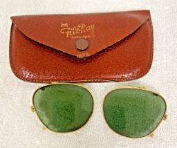 Vintage Willson Gold Rim Filt Ray Over Specs Clip On Sunglass Leather Case - $24.26