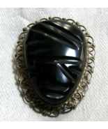 Vintage Sterling Silver Mexico Face Pin Brooch Black Cut Onyx Stone 15-v - €63,32 EUR
