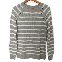 SO Striped Chunky Sweater M Cozycore Gray White Pullover Coastal Grandma... - £15.56 GBP