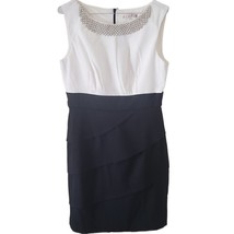 Signature Sabrina Sleeveless Black &amp; White Dress With Decorative Faux Pe... - £11.33 GBP