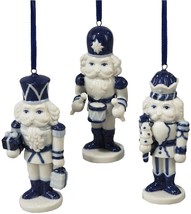 Porcelain Delft Blue Nutcracker Ornament - Set Of 3 - £19.83 GBP