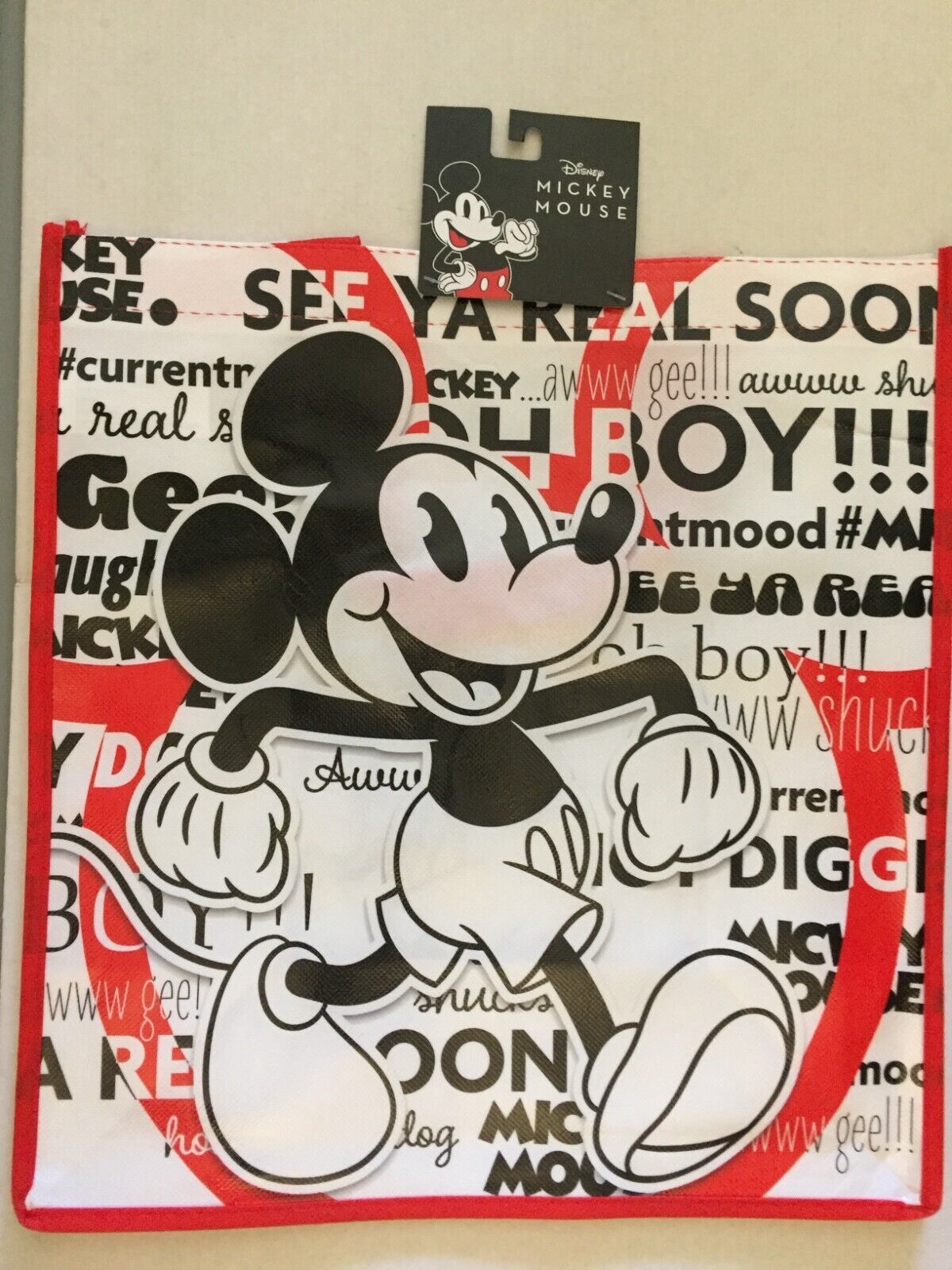 New Disney Mickey Mouse &amp; His Quotes 13&#39;&#39; x 12&#39;&#39; x 6&#39;&#39; Reusable Tote Bag - $8.96