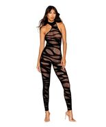 ASYMMETRICAL OPAQUE KNITTED BLACK BODYSTOCKING WITH SLASH DESIGN - $29.69