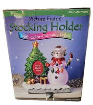 Large COLOR LIGHT-UP SNOWMAN Christmas STOCKING HANGER Picture Holder Hook - $34.64