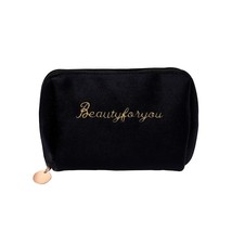 PURDORED 1 Pc Women Zipper Velvet Make Up Bag Travel Large Cosmetic Bag for Make - £19.37 GBP
