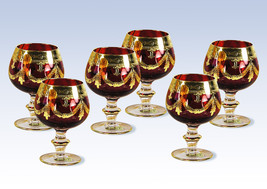 High Class Elegance Vintage Style 24k Gold Accent Red Crystal Wine Cognac Brandy - £238.70 GBP