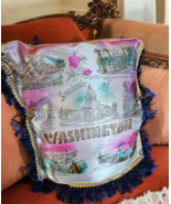 VTG 1940s-50s Washington State Fringed Silk Souvenir Pillow Cover Decept... - $47.53