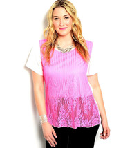 Angela Ladies Tunic Top White Pink Lace-Overlay Plus Size 1XL - £20.02 GBP