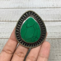 2.1&quot;x1.8&quot;Turkmen Ring Afghan Tribal Drop Synthetic Green Turquoise,7,7.5,8,TR128 - £7.04 GBP