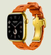 24K Gold Apple Watch SERIES 9 HERMES 45mm Orange KILIM HERMES Band CUSTOM - £1,946.97 GBP