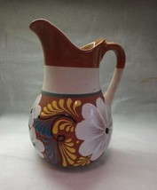 Mexican Pottery Vase Sand Textured Hand Painted Floral Folk Art like Tonala - $19.80