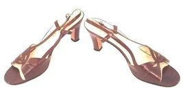 Vintage Shoes Galo Womens Cocoa Leather Sling-Back Heels 6.5 B 1970S - $524.12 MXN