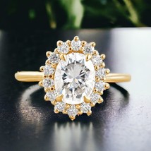1 Carat Oval Cut Lab Diamond Halo Set Wedding Ring Solitaire Lab Grown Diamond C - £1,165.44 GBP
