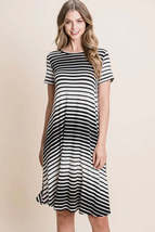 BOMBOM Casual Stripe Round Neck Tee Dress - $17.99