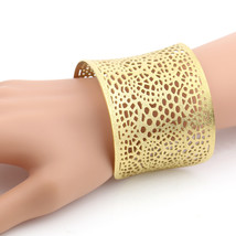 Gold Tone Cuff Bracelet With Lace Cut Out Design - £22.44 GBP