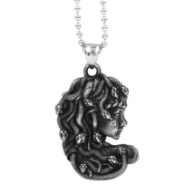 Medusa Necklace Silver Stainless Steel Mythological Snake Woman Gorgon Pendant - £18.37 GBP