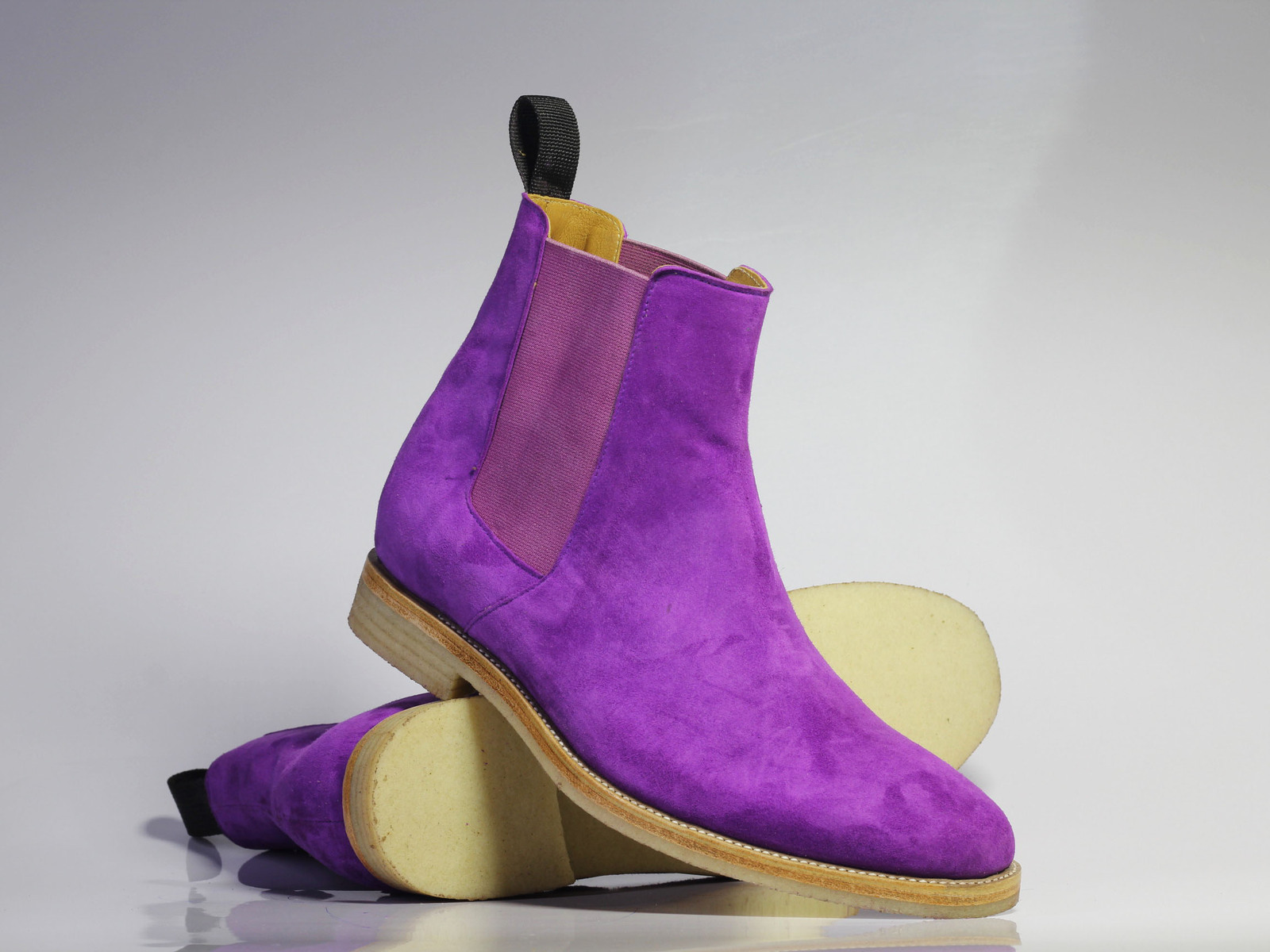 Handmade Men's Purple Ankle High Chelsea Suede Boots, Men Dress Stylish Boots