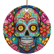 Funny Sugar Skull Stained Glass Flower Art Ornament Christmas Gift Tree Decor - £12.99 GBP